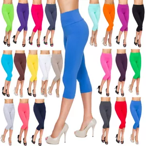 Ladies Casual Cropped Leggings Comfy High Waist Cotton Size 8-22 3/4 Pants LWP34 - Picture 1 of 24