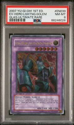 2007 YUGIOH 1ST GLAS-EN039 EVIL HERO LIGHTNING GOLEM ULTIMATE PSA 8 NM #88246026 - Image 1 of 2
