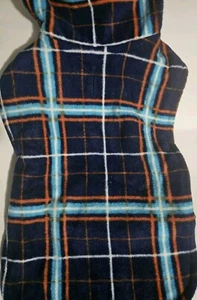 YOULY - Fleece Plaid Pet Coat - M/L - /light Blue & Dark Blue / Orange - Picture 1 of 10
