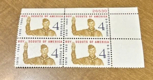 USA SC #1145 Boy Scout Giving Scout Sign Plate Block, 1960, 4c, MNH - Picture 1 of 1