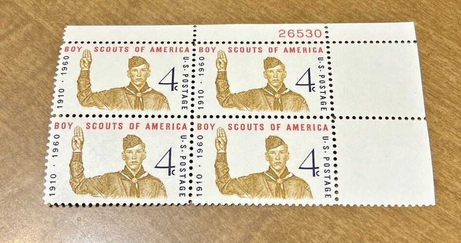 USA SC #1145 Boy Scout Giving Scout Sign Plate Block, 1960, 4c, MNH - Image 1 of 1