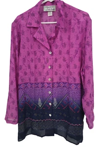 Vtg Delta Burke Size 1X Womens Tunic Top Purple Floral Button Up Blouse - Picture 1 of 5