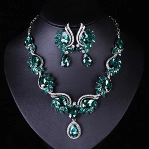 Fashion Crystal Pendant Bib Choker Chain Statement Necklace Earrings Jewelry Set - Picture 1 of 18
