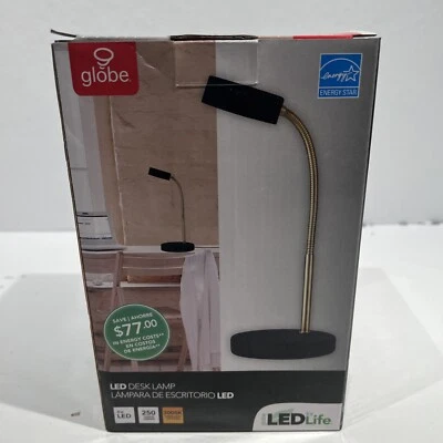 Electric Desk Lamp.  Gold Gooseneck Matte Black Finish 5W Energy Star Int - Image 1 of 4