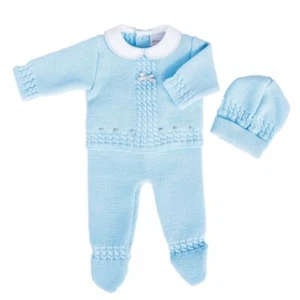 Baby Boys Knitted Set 3 Piece Jumper Leggings & Hat Outfit Blue by Dandelion abg - Picture 1 of 2
