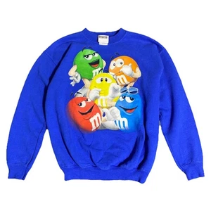 Vintage 90s M&M Sweatshirt Youth Large L Blue Pullover Candy Promo Crew Neck Y2K - Picture 1 of 16