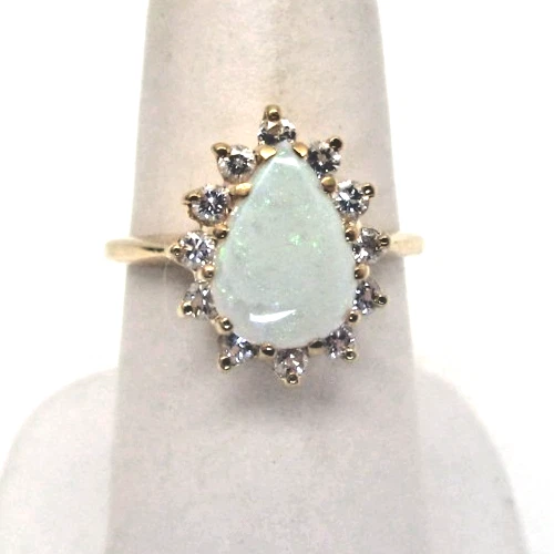 Vintage 14k Yellow Gold and Fiery White Opal with Natural Diamonds .33 TW Ring - Image 1 of 4