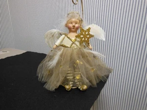 Silvestri LCM Paper Mache Feather Tulle Glitter Angel Ornament Sitting Figure - Picture 1 of 12