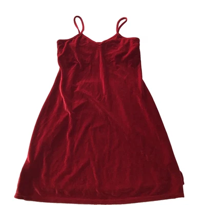 Vintage 90s Y2K NY & CO Mini Slip Dress Large Red Velvet Holiday Christmas Rave - Image 1 of 4