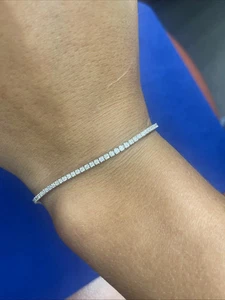 Tennisarmband 1,0 kt natürlicher Diamant 14 K Weißgold 7 Zoll 4 Krappen - Bild 1 von 4