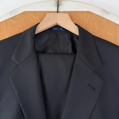 Joseph Abboud Suit Mens 46R Black 2 Button Loro Piana Wool Pants 40x27 Flat - Image 1 of 4