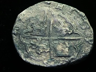 1600's Spanish Hammered Silver 4 Reales Treasure Cob, Horizontal IIII - Segovia - Image 1 of 4