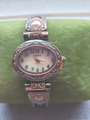 Geneva Watch Women 20mm Bronze Bangle Band Hinge Pearl Dial- New  - Image 1 of 2