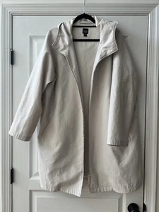 Eileen Fisher Hooded Jacket Ivory Full Zip Raincoat Long Sleeves Pockets Size 1X - Picture 1 of 7