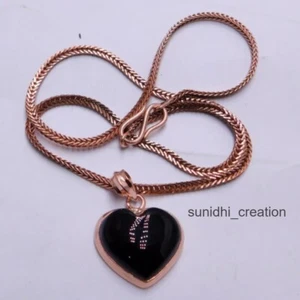 100% Copper Nacklace With Heart Black Onyx Gemstone Copper Pendent - Picture 1 of 7