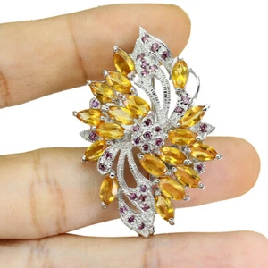 Broche De Plata Esterlina 925 Citrino Rodolita Granate Joyería De Piedra Natural - Imagen 1 de 10