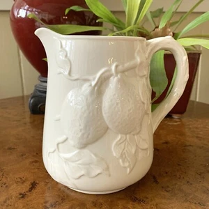 Peppertree Tabletops Pitcher Ivory Ceramic Pottery Embossed Fruit Design 6-3/4" - Picture 1 of 10