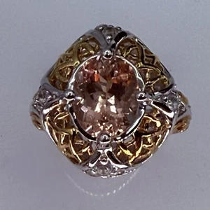 VIctoria Wieck Oval Morganite Sterling Silver 2- Tone Ring Size 6 - HSN NIB - Picture 1 of 9