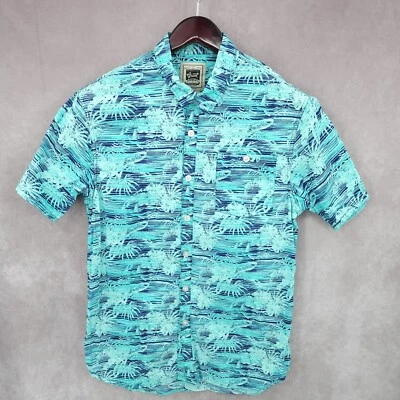 Гигантская гавайская рубашка мужская средний бирюзовый синий цветочный алоха тропический отпуск - Изображение 1 из 4