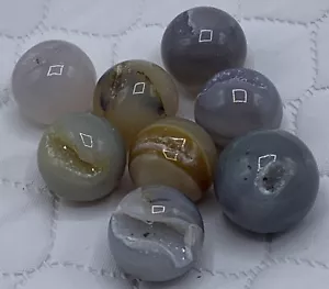 Druzy Agate •Mini Sphere •Marble Lot Of 8 (Ball, Orb, Marble, Sphere) *AMAZING* - Picture 1 of 15