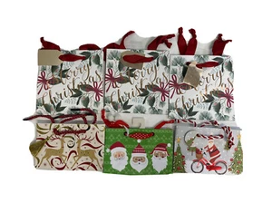 6 Christmas Gift Bags NEW Small 6x4x2.75" / 6x6x6" Santa Holly Bouquet 6-PACK - Picture 1 of 14