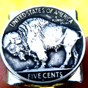 Signet ring authentic Buffalo Indian Nickel coin adjustable silver plated - Picture 1 of 9