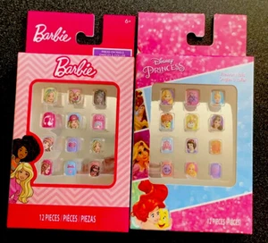 KIDS PRESS ON NAILS - (1) Disney Princess & (1) Barbie 12 Pieces Per Pack - NIB - Picture 1 of 6