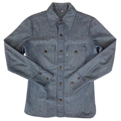 ORIGINAL VTG 1970s LADIES LEVIS BIG E WHITE TAB WESTERN DENIM SHIRT COWBOY 38” - Image 1 of 4