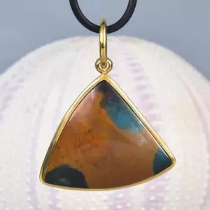 Ciondolo Oro Vermiglio Sterling Multicolore Bacan Crisocolla Gemma Cabochon 8.36 - Foto 1 di 9