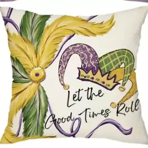 Funda de almohada Mardi Gras 1 pieza, diseño de mascarada de 18 pulgadas, "Let the Good Times Roll" - Imagen 1 de 4