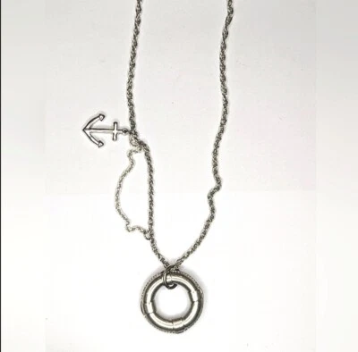 Auténtico collar de cadena JEWELMINT 31” salvavidas ancla náutica tono plateado Foto 1 de 4