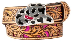 Angel Ranch Western Girl Belt Leather Pink Glitter Cowgirl Hat Buckle D130003648 - Picture 1 of 1