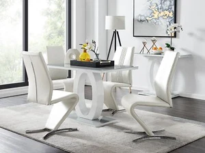 GIOVANI White High Gloss Grey Glass Dining Table & 4 Faux Leather Willow Chairs - Picture 1 of 59