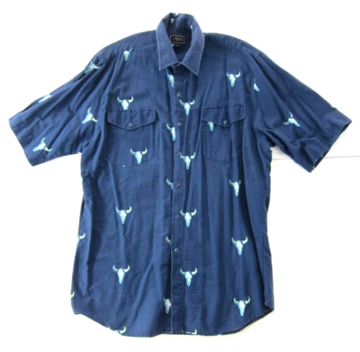 Camisa Roper Azul Verde Toro Calavera Rodeo Western Manga Corta Abotonada Hombres XL Foto 1 de 4