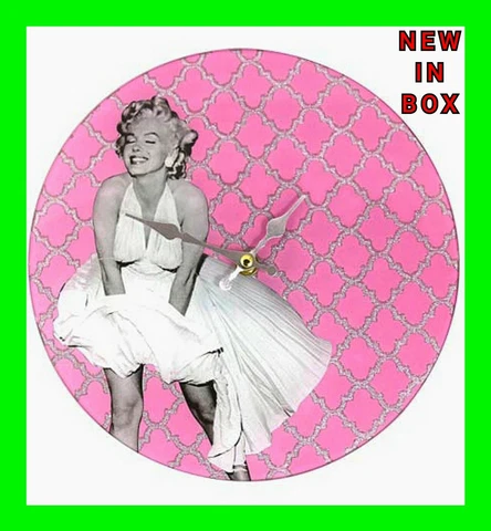 Vintage Marilyn Monroe White Dress Pink 10-Inch Glass Clock In Original Box NIB Cover