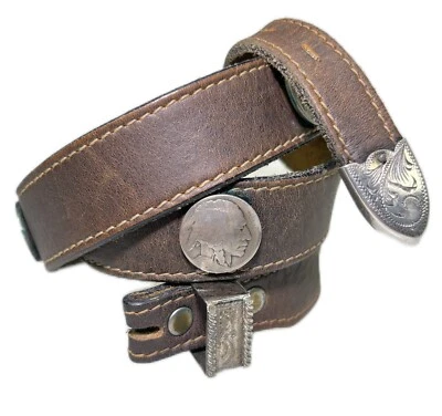 27”- 30” Brown Leather Buffalo Nickel Western Belt Vtg Incomplete No Buckle - Image 1 of 4