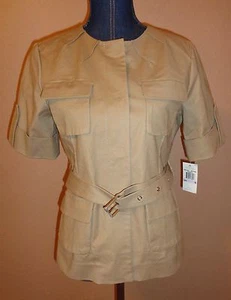 MICHAEL KORS Khaki Snap Button Belted Career Top Size 6 NWT - Picture 1 of 1