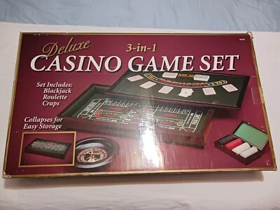 Casino Game Set 3 in 1  Blackjack, Roulette, Craps Wooden Deluxe 32" x 18" - Image 1 of 4