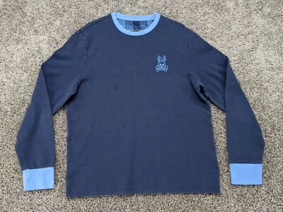 Мужской свитер пуловер Psycho Bunny средний синий вафельный вязаный тепловой с длинным рукавом - Изображение 1 из 4