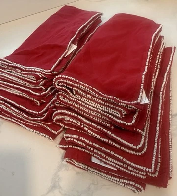 Red with White Red with White Beaded Napkin Set of 12 Pier One NWT Christmas - Image 1 of 4