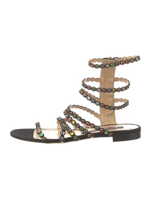 Sandalias Gladiador SERGIO ROSSI Gamuza Negra Talla 10 IT 40 Muy Buen Estado Bolsa Antipolvo Foto 1 de 4