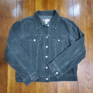 Vintage 90s Old Navy Women's Sz XL Corduroy Trucker Jacket Dark Green 1999 - Picture 1 of 13
