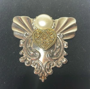 Vintage Engel Brosche handsigniert von Jane silber/goldfarben mit Herz - Bild 1 von 5