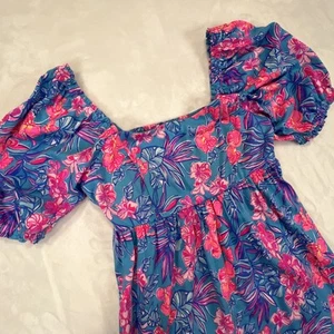 Abito manica corta usato Lilly Pulitzer blu - rosa floreale taglia 0 - Foto 1 di 11