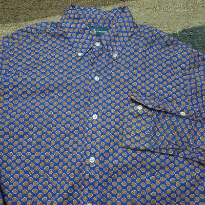 Camisa de Vestir Ralph Lauren M Azul Naranja Estampado Floral Geométrico Manga Larga Algodón Foto 1 de 4