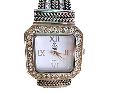 PREMIER DESIGNS PD2906 Silvertone & Strass relógio mostrador branco - Nova bateria - Imagem 1 de 4