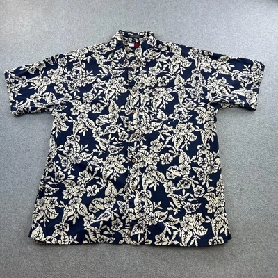 Camisa Tommy Hilfiger Para Hombre Mediana Azul Floral Hawaiana Aloha Botón Delantero Algodón Foto 1 de 4