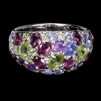 925 Sterling Silver Ring Oval Peridot Amethyst Tanzanite Garnet Gemstone Jewelry - Image 1 of 4
