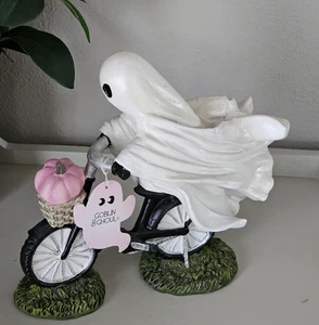 Halloween Goblin and Ghoul Ghost on bike bicycle pink pumpkin Figurine Decor - Picture 1 of 15