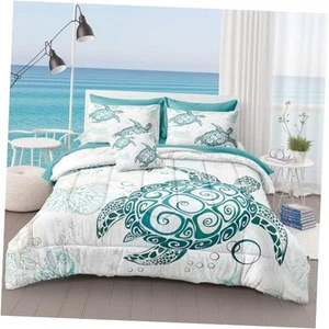 Sea Turtle Comforter Set with Sheet Set 8 Pieces Bed in a Bag King Size - Picture 1 of 7